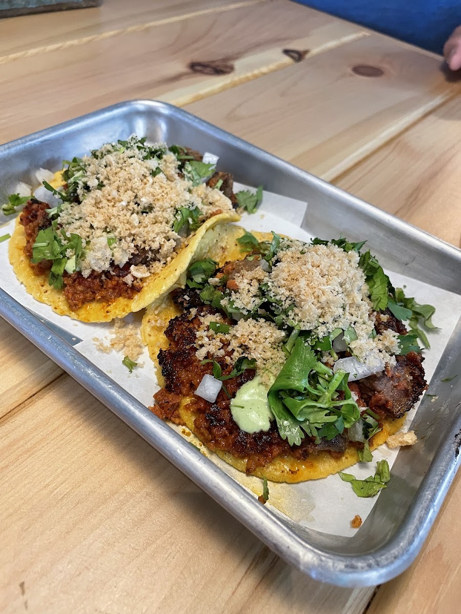 Tacos on a metal tray