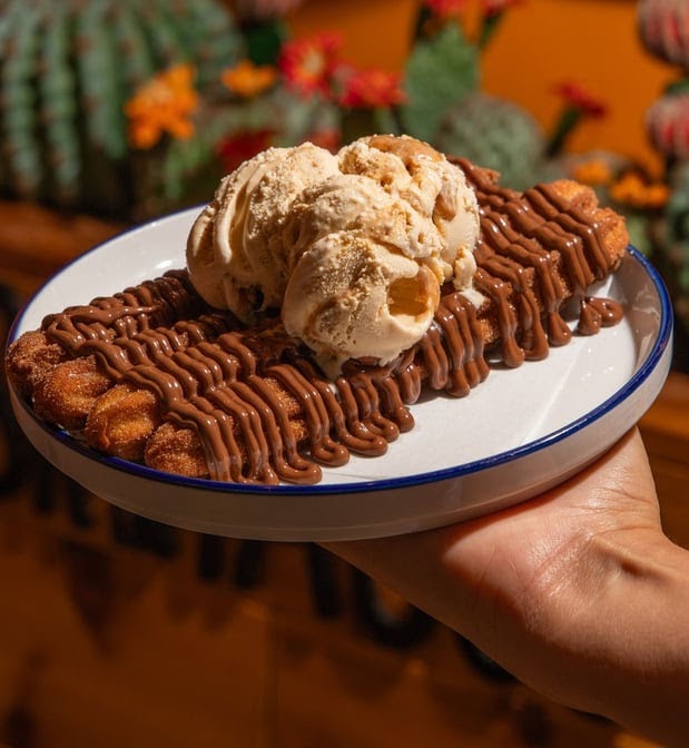 Churros with ice cream topping